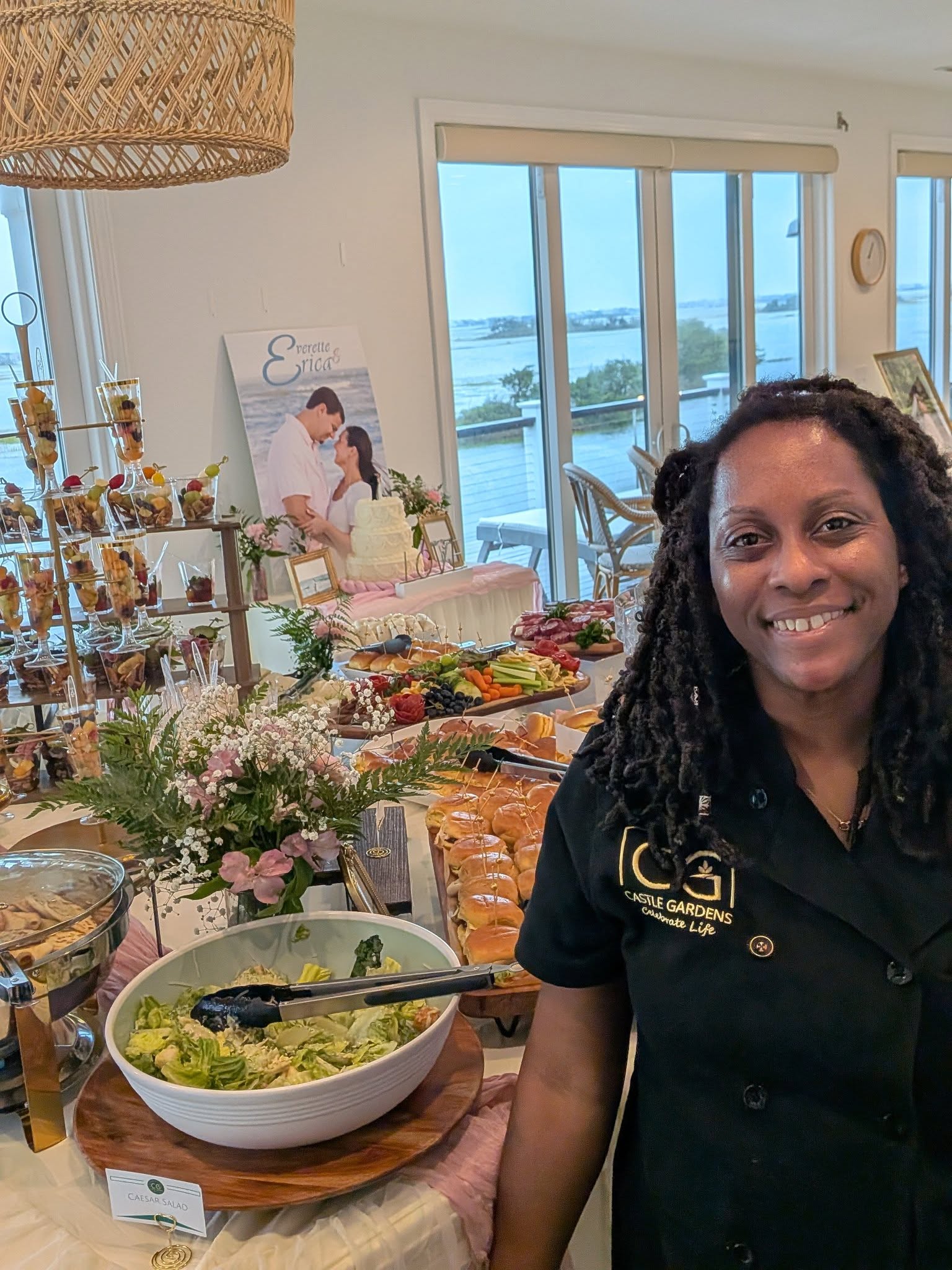 Castle Gardens ILM team setting custom wedding place settings and décor.